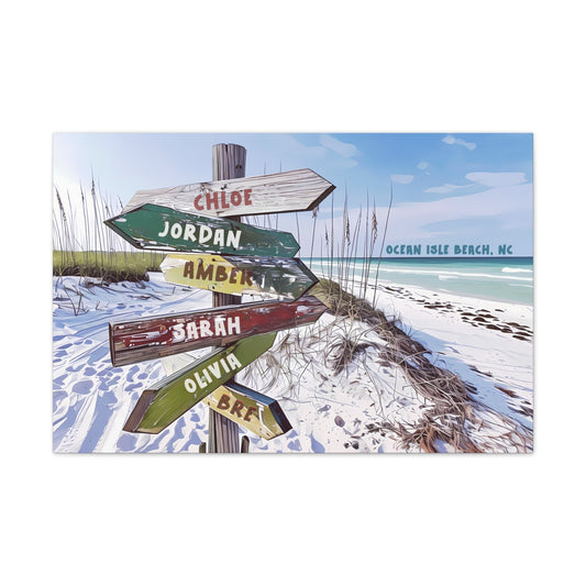 Custom Personalized Coastal Art Beach Wood Directional Wood Sign on Canvas - Great Gift for Family, Groups, Vacation Home, Location Optional