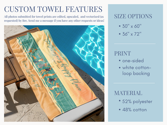 Custom Beach Towel - Choose Photo or Custom Digital Art! Great Gift + Matching Sets