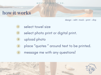 Custom Beach Towel - Choose Photo or Custom Digital Art! Great Gift + Matching Sets