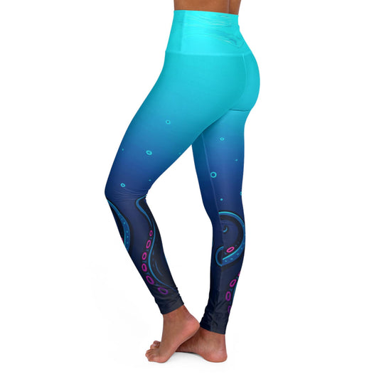 Ocean-Inspired Vibrant Gradient Octopus Tentacle High Waisted Yoga Leggings -Beach Yoga Pants,  Activewear, and Vacation Days