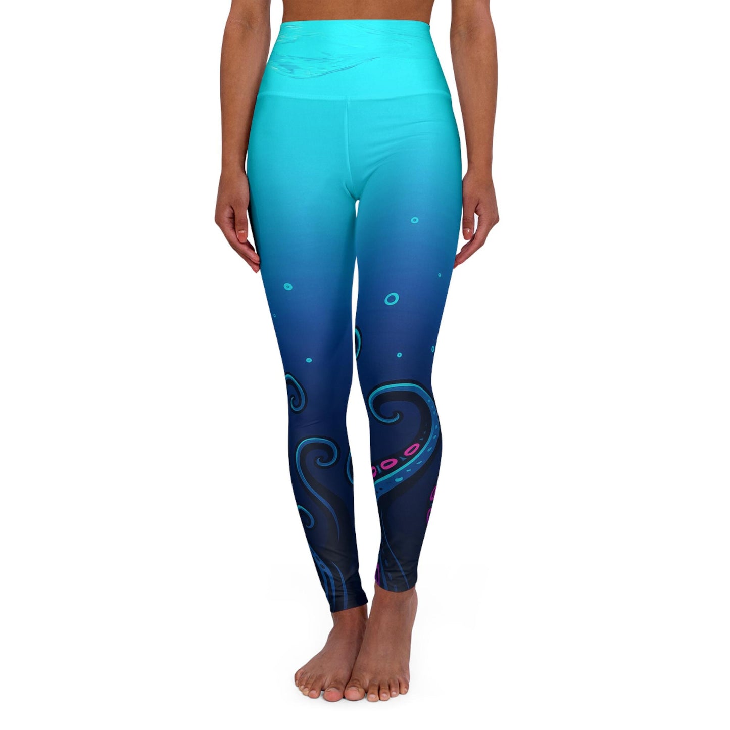 Ocean-Inspired Vibrant Gradient Octopus Tentacle High Waisted Yoga Leggings -Beach Yoga Pants,  Activewear, and Vacation Days