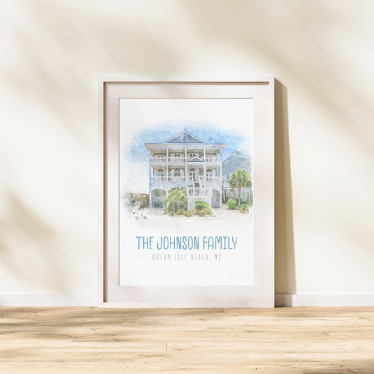 Custom Beach House Art - Photo to Watercolor Print or Digital, Canvas or Fine Art Print - Awesome Family Gift or Vacation Rental
